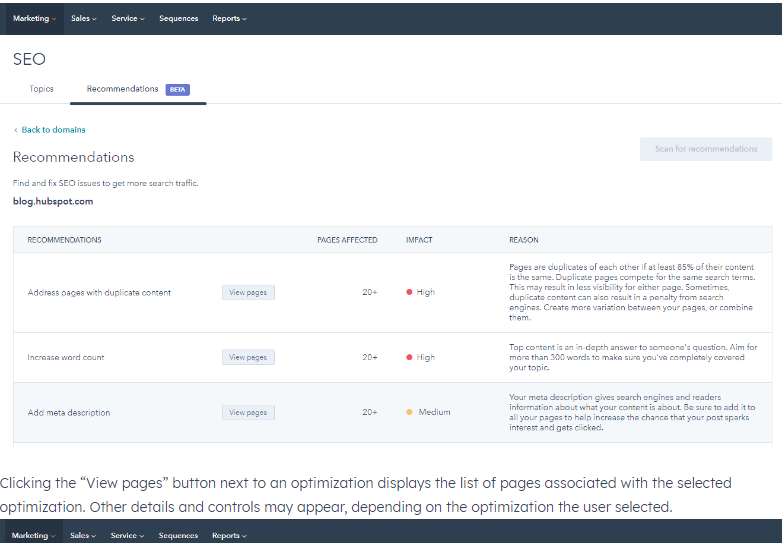 HubSpot SEO recommendations