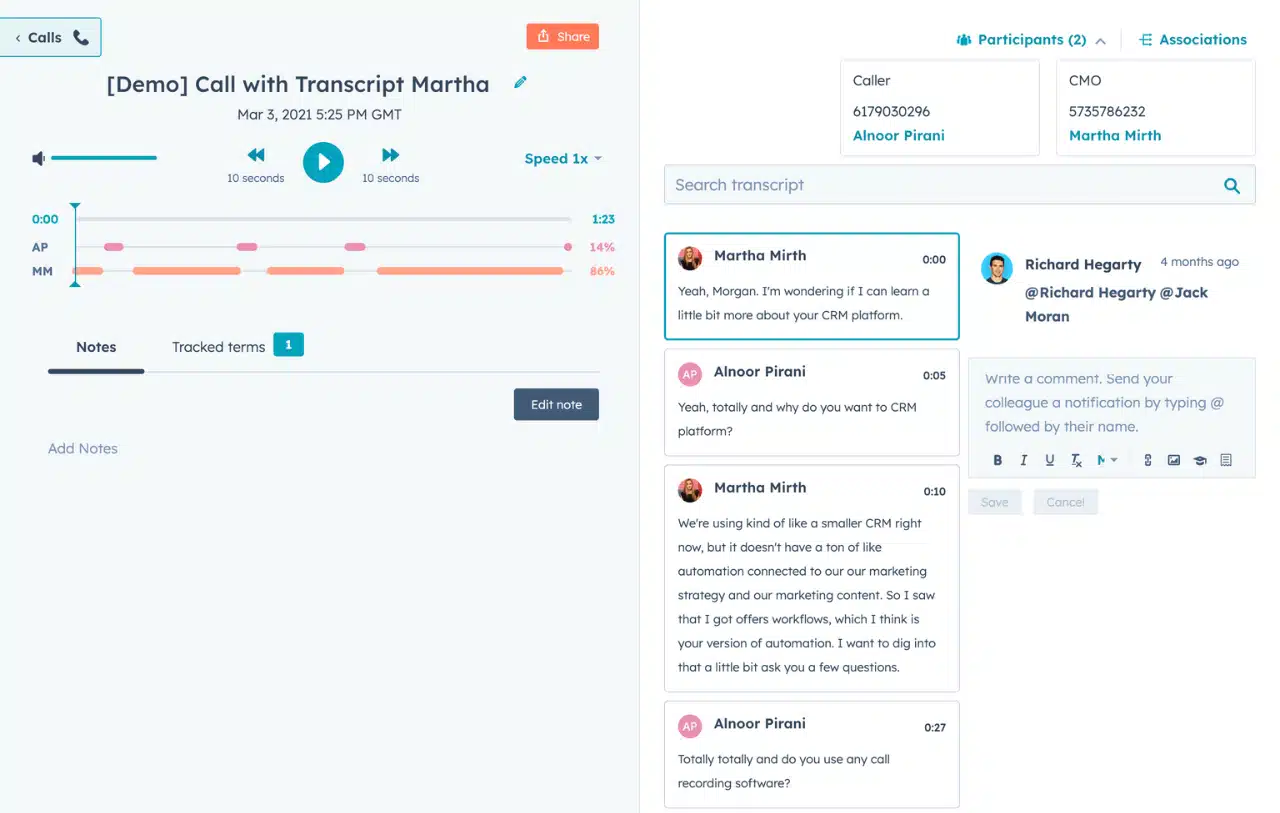 Picture of HubSpot transcription and how AI insights can help